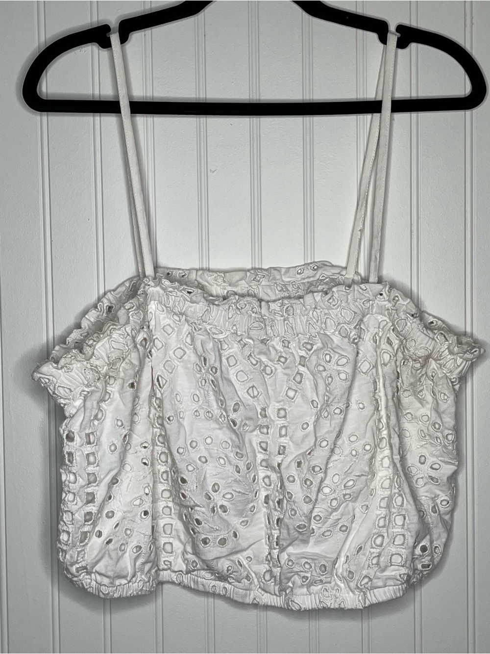 Express White Eyelet Spaghetti Strap Crop Camisole Bohemian Tube Shirt Tank Top